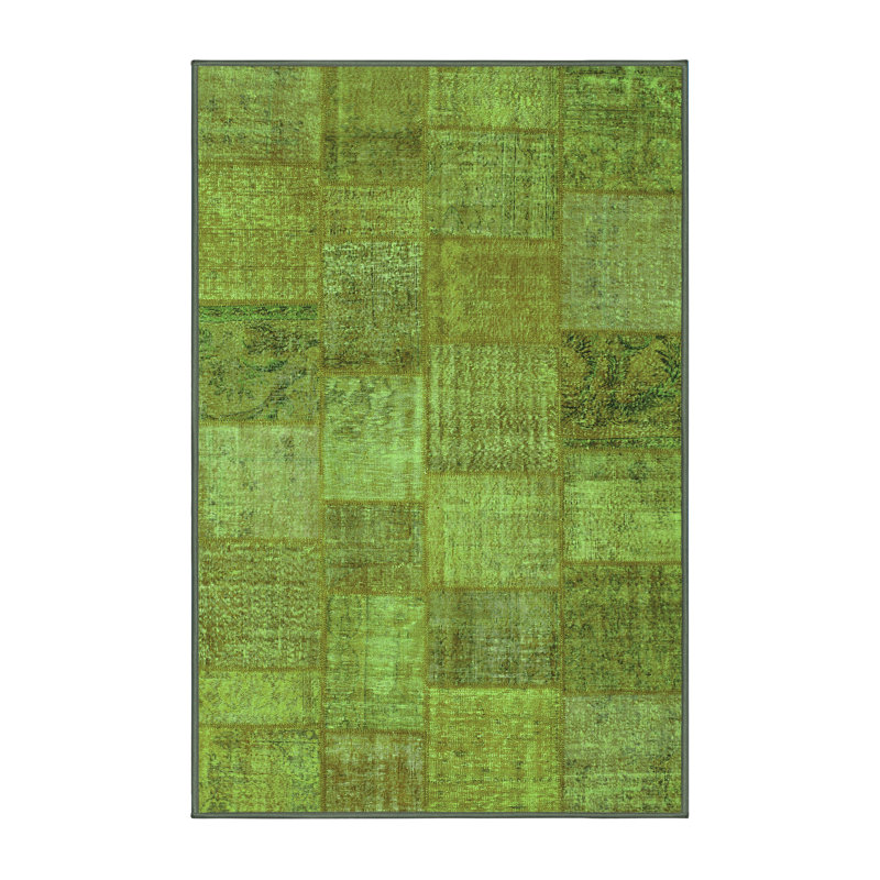 Tapis contemporains vert lavable à la machine 942, Rectangle 2 pi x 3 pi