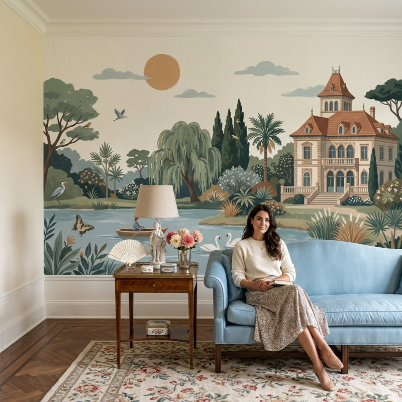 Décoration murale amovible Lake, Non tissé, 120 po x 96 po
