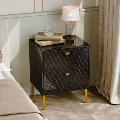 24.4" Tall 2-Drawer High Gloss Nightstand