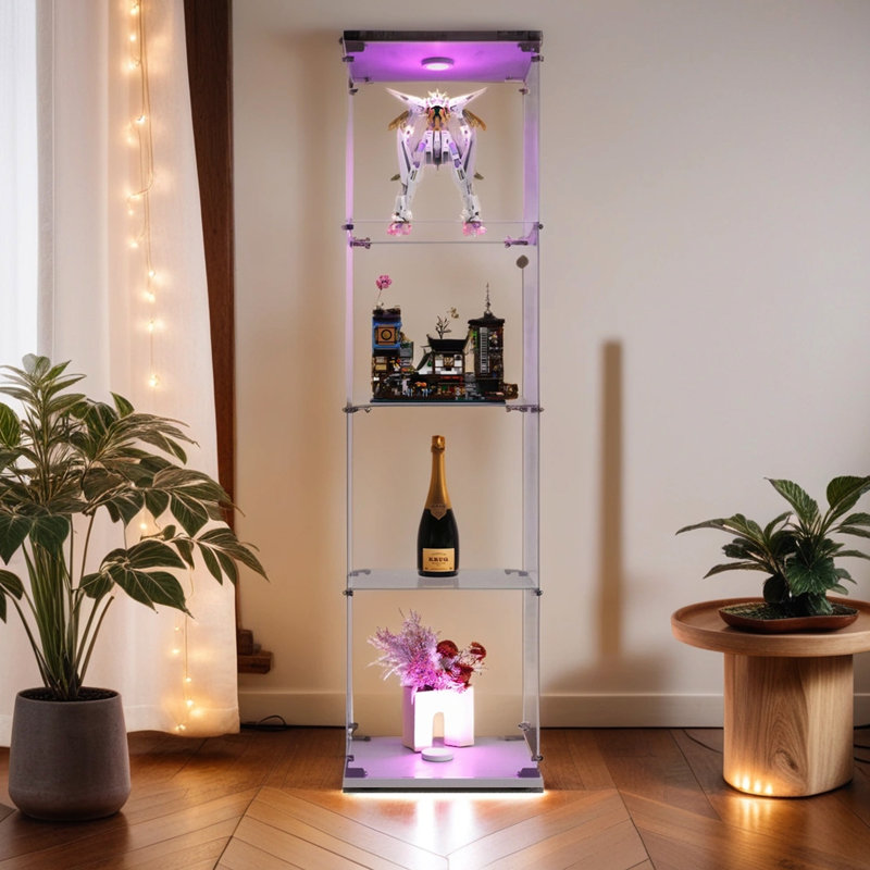 Armoire en verre éclairée à 4 tablettes, blanc - Coffre-fort pour ornements