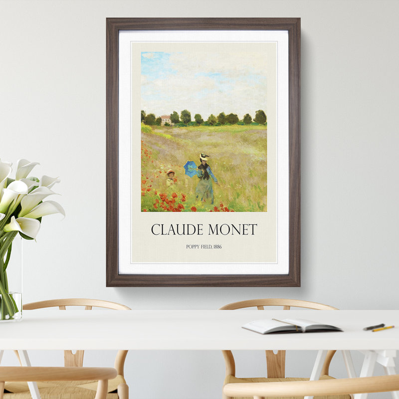 Poppy Field Vol.2 Print by Claude Monet - Picture Frame Painting, Walnut Framed, 36cm H x 27cm W x 2cm D