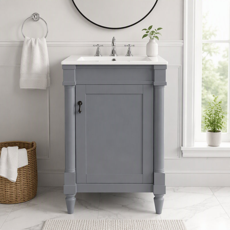 Meuble-lavabo compact avec lavabo, portes à fermeture douce et tablette réglable, 47.62 lbs Grey