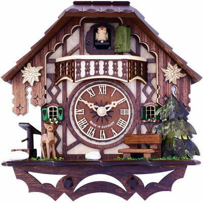 German Cottage Quartz Cuckoo Clock with Beer Drinker Animation