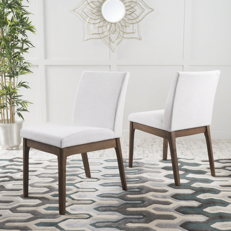 Chaise d'appoint en bois massif rembourrée Corriveau Cupp, Beige clair, Noyer, 2