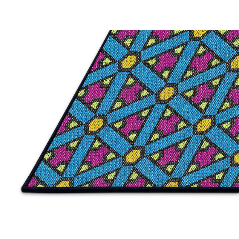 Tapis bleu/rouge à motifs Heslington, Rectangle 5 pi x 7 pi