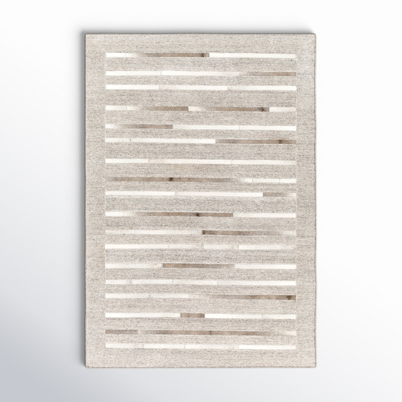 Giselle Striped Handmade Area Rug in Gray/White/Brown, Rectangle 2' x 3'
