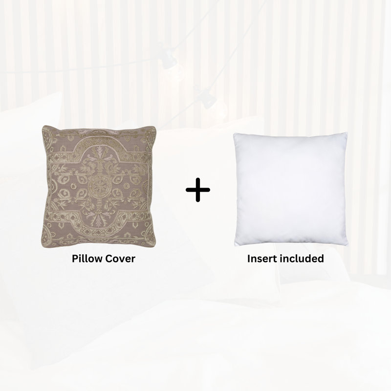 Square Brown and Cream Velvet Applique Embroidered Linen Pillow