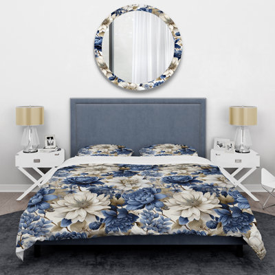 Blue Rustic Charm Floral Pattern I Floral Duvet Cover