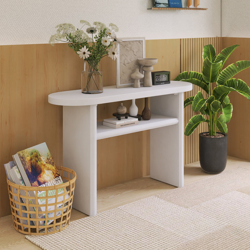 Console de 47,80 po avec bords arrondis et tablette robuste, Blanc antique