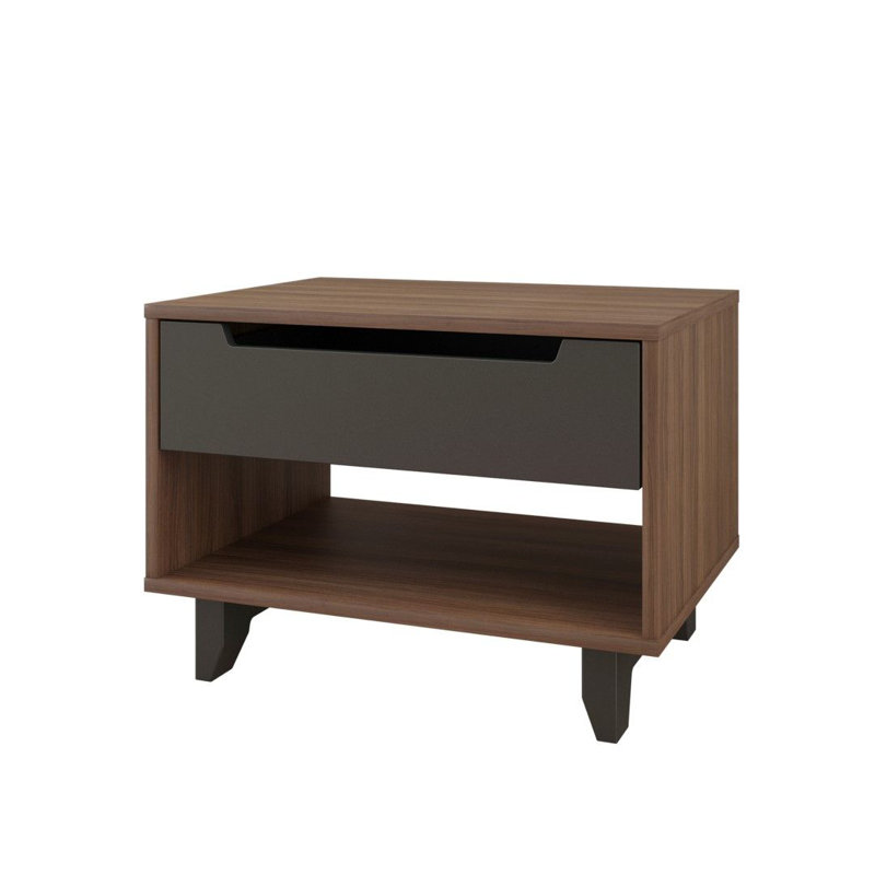 Masten 1 Drawer Nightstand, Walnut Brown/Charcoal