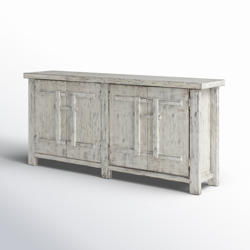 Antique White Reclaimed Pine Wood 74'' Rustic Sideboard