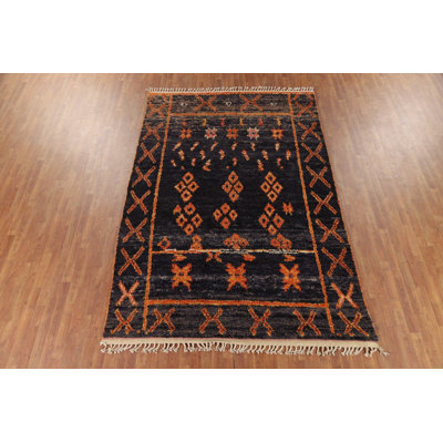 Tapis marocain en laine bleu marine moelleux 7 x 11