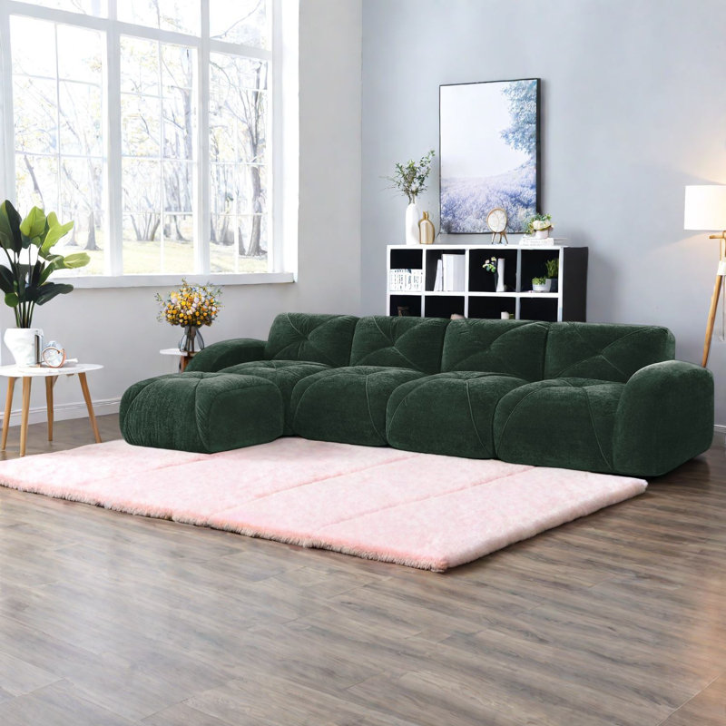 Canapés ergonomiques en velours vert, design moderne et confort de salon