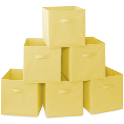 (Set of 6) Collapsible Fabric Cubes - 13-in Storage Bins - Yellow
