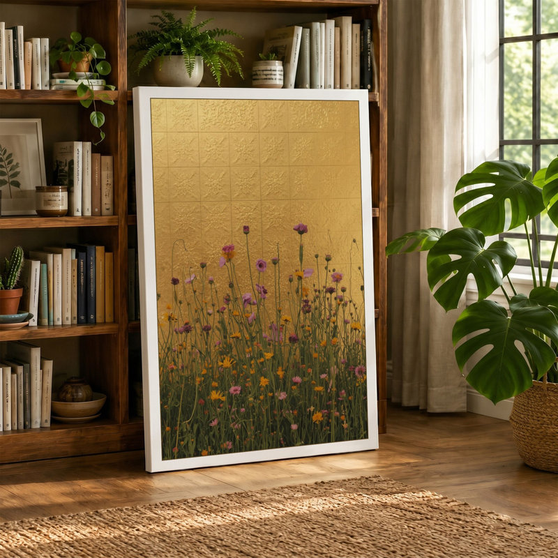 Wildflower Meadow Botanical - Wrapped Canvas, 30x20 - 76.2 x 50.8 cm, Taupe Border