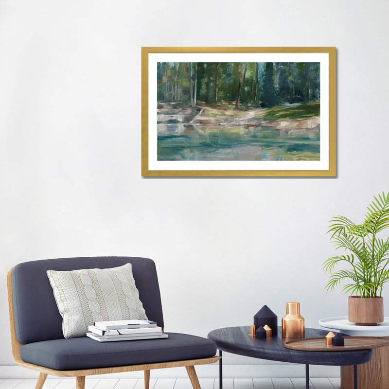 «Northwestern Lake II» par Ethan Harper, reproduction d'art, H 24 po x l 32 po x P 1 po, Papier encadré doré, Blanc