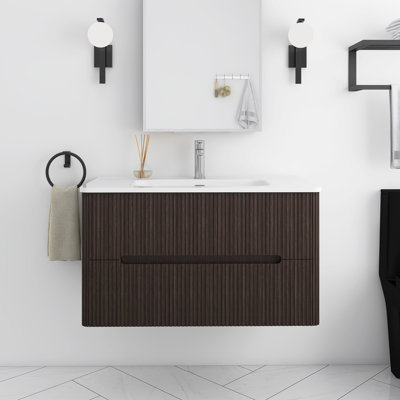 36'' Wall-Mounted Single Bathroom Vanity With Integrated Ceramic Top