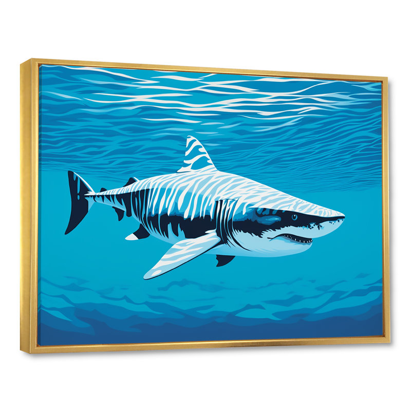 " Tiger Shark Territory ", 30" H x 40" W x 1.5" D, Gold Floater Framed