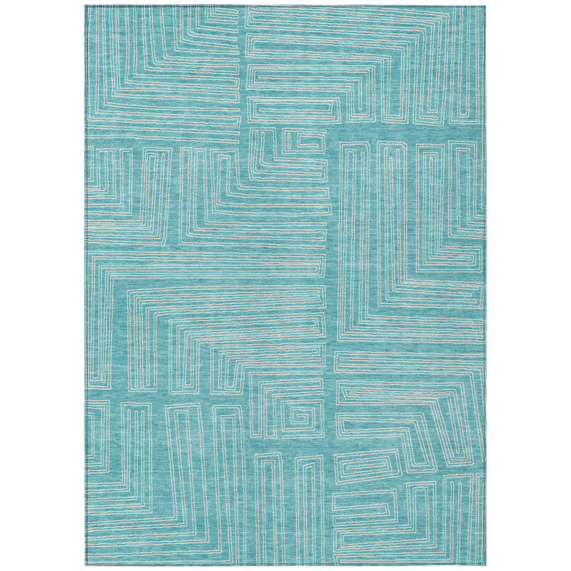 HomeRoots 3' X 5' Turquoise Geometric Washable Indoor Outdoor Area Rug