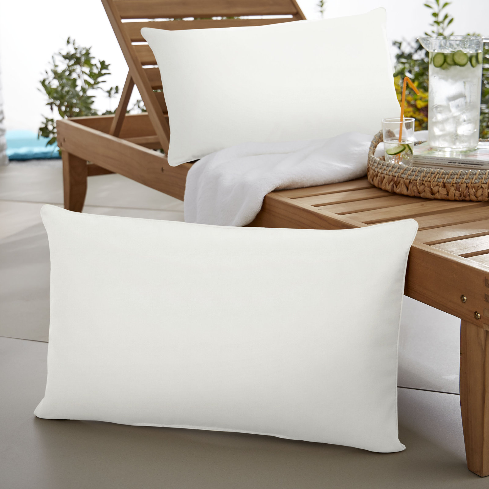 Ashish Sunbrella® Throw Pillow, Canvas Ivory, Rectangle 16" H x 26" W