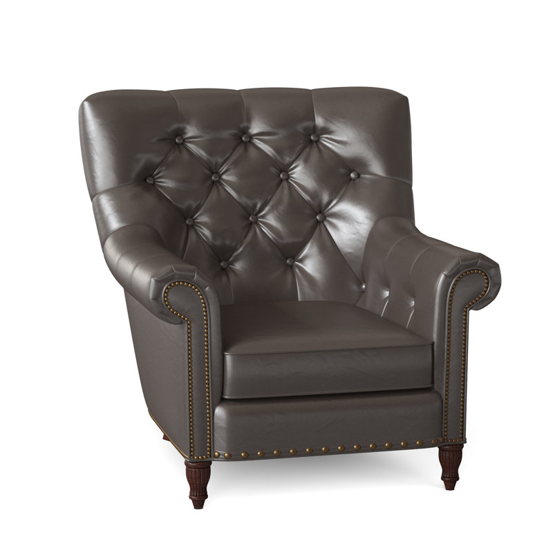 Kirby Leather Club Chair, Outsider Raven Genuine Leather, Mahogany, #9 & #54 French Natural