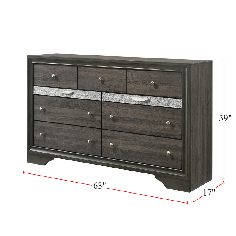 Commode double 9 tiroirs en bois Morvant, Gris