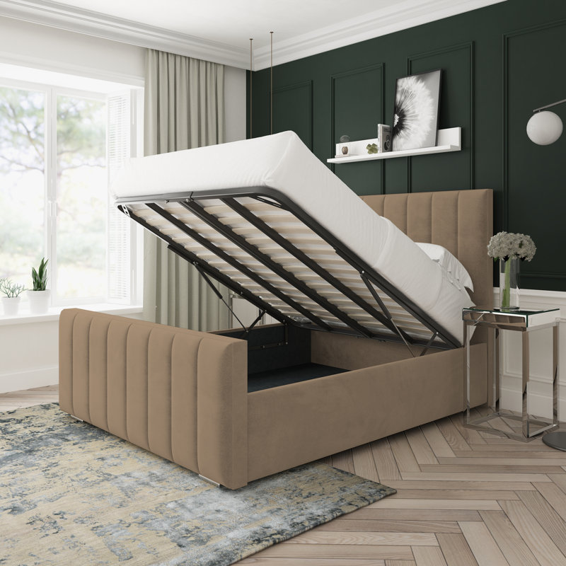 Oakley Naples Velvet Upholstered Ottoman Bed Frame, Single (3'), Mink