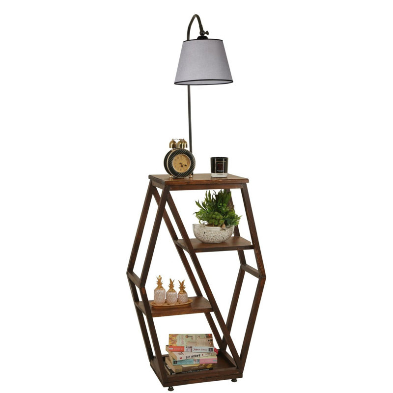 Luro Stylish Floor Lamp with Metal Body & 100% Fir Wood Bookstand, 65 x 39.4 x 64.8 inches | Electrostatic Oven Dried Paint, E27 Socket (Max 60W) | Elegant Grey Design for Living Room & Home Office Lighting