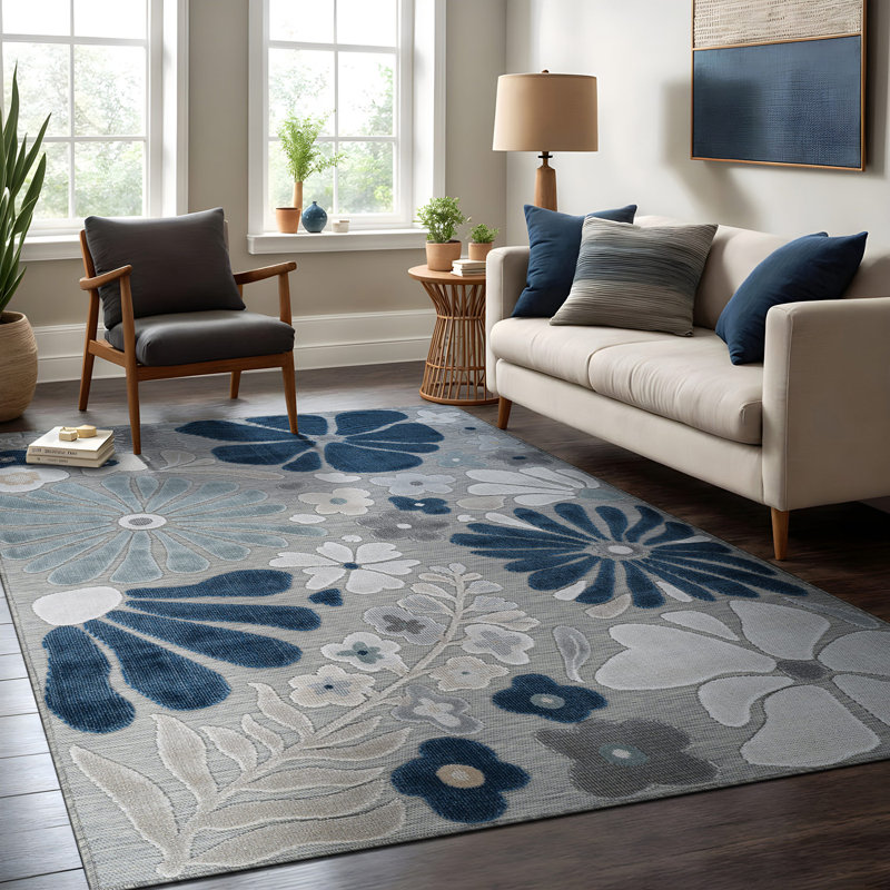 Tapis floral d'intérieur pour l'extérieur, Rectangle 4' x 6', Orange