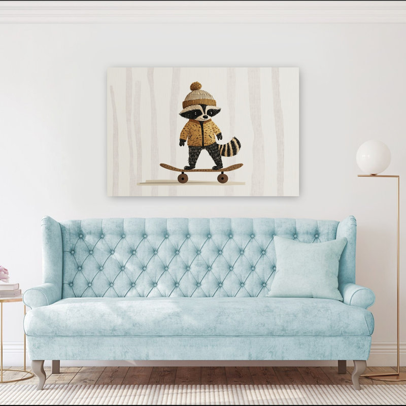Playful Raccoon Skater Contemporary Forest Wall Art Print 1 Piece Wrapped Canvas Wall Art, 101.6cm H x 152.4cm W