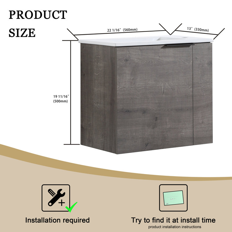 Meuble-lavabo mural simple avec plateau en céramique 22,03 po Diamontae
