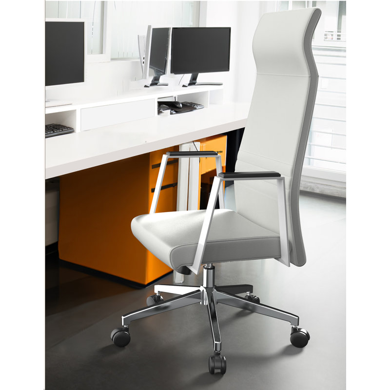 Sledmere High-Back Leather Office Chair – Ergonomic Executive, Task & Conference Chair with Swivel, Tilt, Upholstered Seat & Iron Frame for Home Office or Conference Room