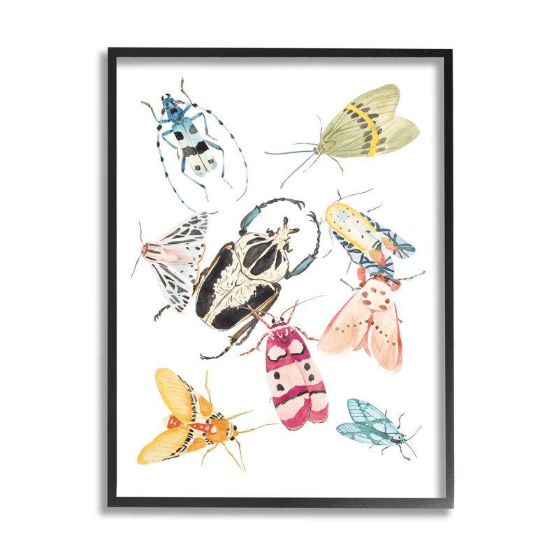 Arrangement d'insectes de jardin, charmantes créatures ailées - peinture, H 14 po x l 11 po x P 1,5 po