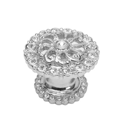 Poignée ronde moyenne Caché avec plateforme halo et cristal transparent Swarovski 