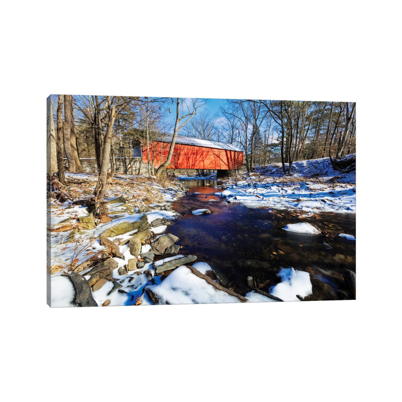 Covered Bridge Over The Cabin Run Creek During Winter, Pennsylavania by George Oze - Wrapped Canvas Gallery-Wrapped Canvas Giclée