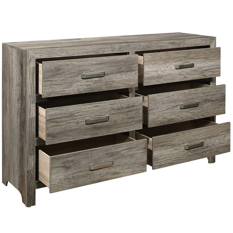 Commode de chambre rustique industrielle, armoire 6 tiroirs au fini gris vieilli, commode 6