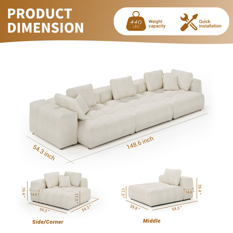  Canapé modulaire pour salon Manistique, 3, Beige