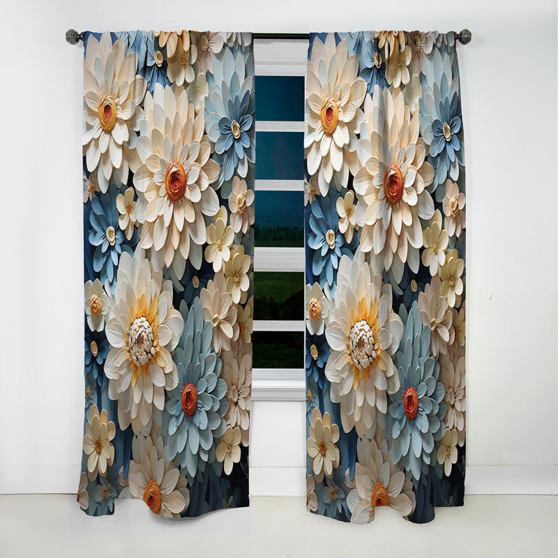 Bharmal - Rideau Zinnias - Rideau occultant à motif floral - 1 panneau, L 52 po x L 63 po