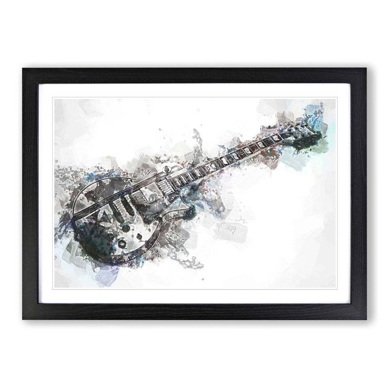 An Electric Guitar in Abstract - Picture Frame Painting Print, 48cm H x 65cm W x 2cm D, Black Framed