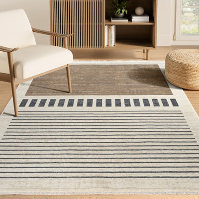 Abani Rugs Austin AUS130A Modern Ivory Brown Black Striped Block Pattern Minimalist Area Rug