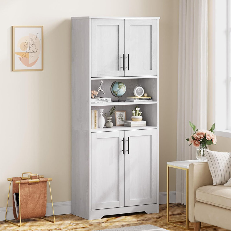 Grande armoire de salle de bain, armoire de rangement autoportante avec 4 portes et tablettes réglables, armoire de rangement moderne de 67 po pour cuisine, garde-manger et salon