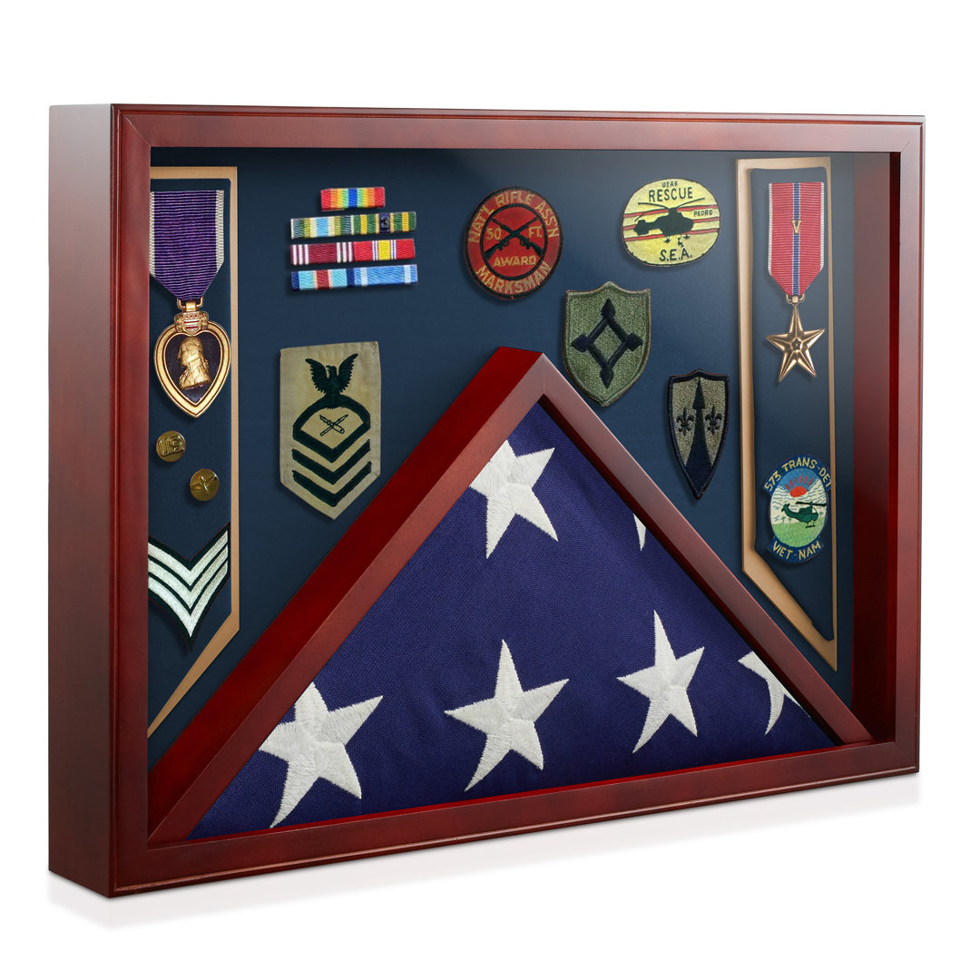 Reminded Military Medal and Burial Flag Shadowbox Display Case Reminded 