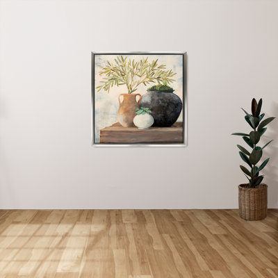 "Calm Still Life II" par Julia Purinton, reproduction sur toile dans un cadre flottant argenté