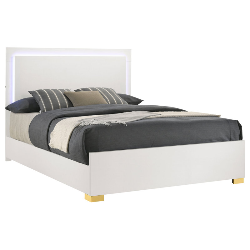 Modern Minimalist Led Bed Frame, White, King