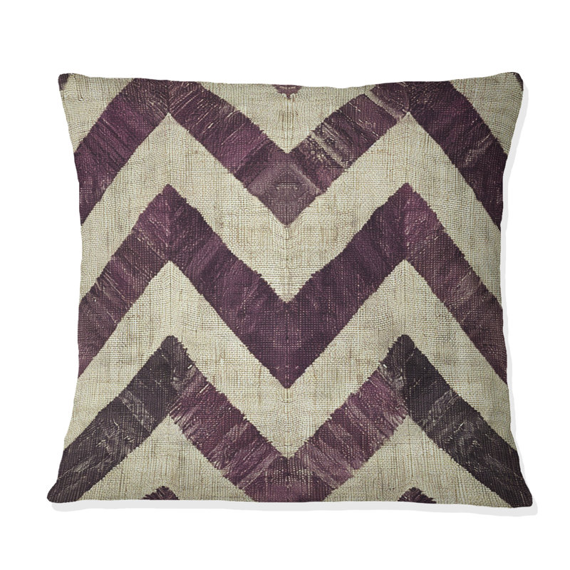 Coussin décoratif traditionnel à chevrons mauve et beige I, H 16 po x l 16 po
