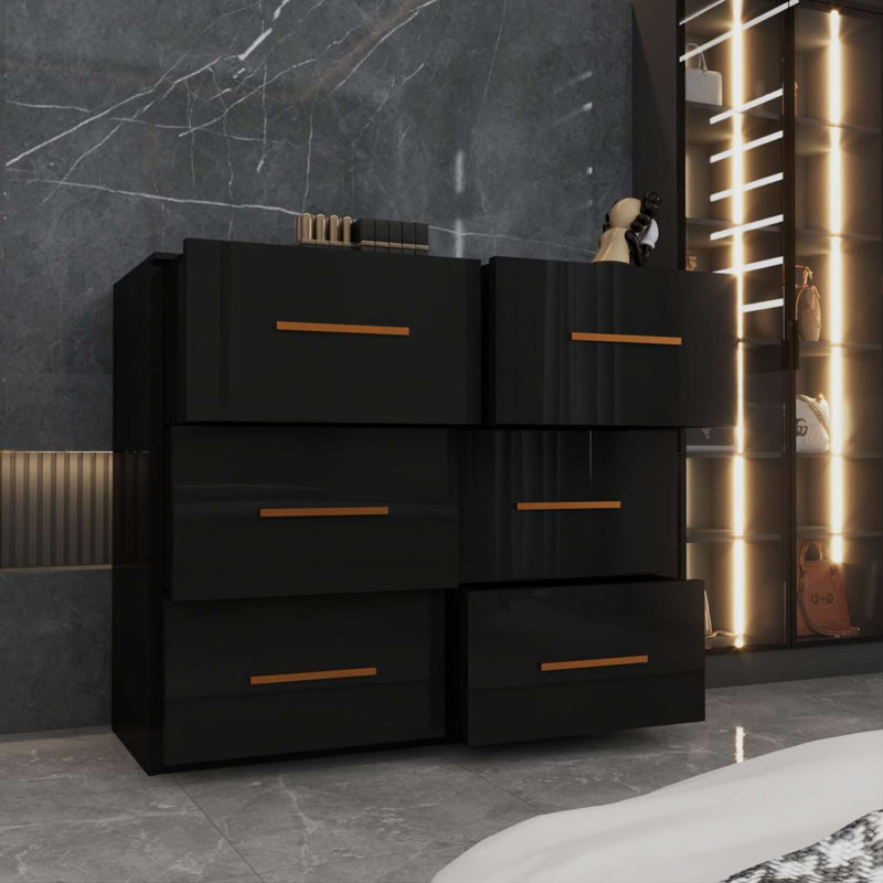 120 cm W Chest of 6 Drawers, Black