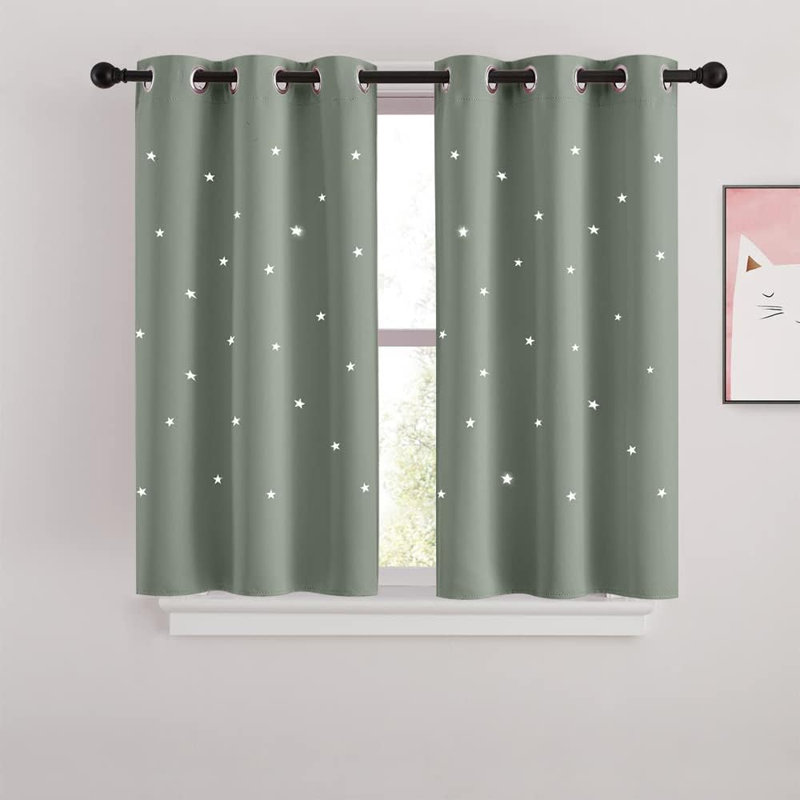 Star Cutout Curtains for Kids' Bedroom, Room Darkening Cute Window Decorative Blackout Curtain Sold as 2 Panels, Sage Green