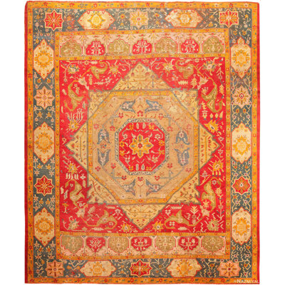 One-of-a-Kind Rectangle 11'6" X 15' 1900s Wool Area Rug in Beige/Red/Blue/Yellow