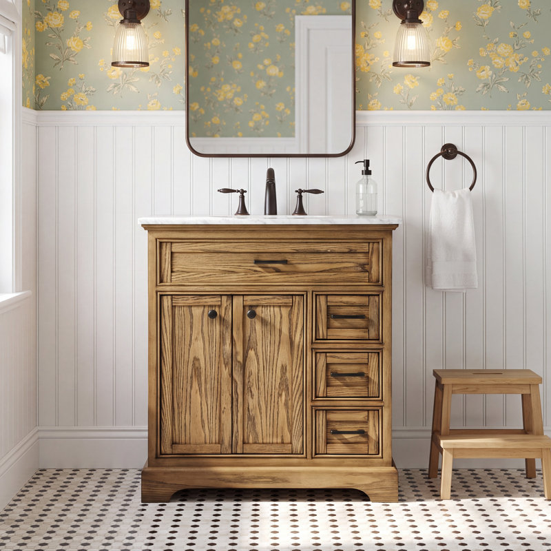 Hermes 32 " W Freestanding Standard 1 Single Vanity Bathroom Vanity With Carrara Marble Top, Driftwood