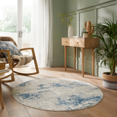 Blue Abstract 7Mm Thick Anti Shed Rug, Stain Resistant Modern Rug For Bedroom, & Living Room